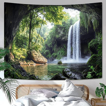 kampdream Landscape Tapestry, Scenery Art Wall Tapestries, Nature Wall Decor for Bedroom Living Room Backdrop Cave Waterfall 44×60 inches