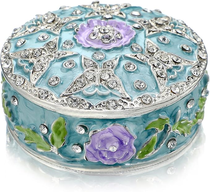YU FENG 2.1inch Small Vintage Round Trinket Box Hinged Trinket Boxes Jeweled Ring Box Jewelry Trinket Box Gift for Girl Women Christmas Gift