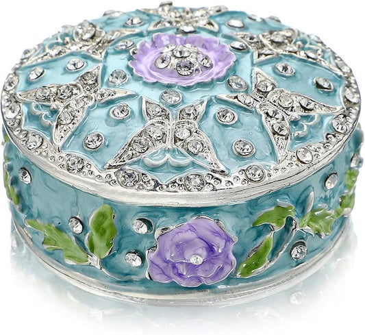 YU FENG 2.1inch Small Vintage Round Trinket Box Hinged Trinket Boxes Jeweled Ring Box Jewelry Trinket Box Gift for Girl Women Christmas Gift