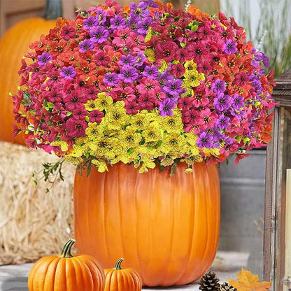 Artificial Fall Flowers for Outdoors, Artificial mums for Outdoors UV Resistant and fadeproof,Faux mums for Outdoor planters for Porch Patio Garden Planter Box Home Outdoor Decor(10pcs)