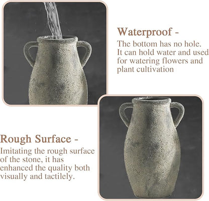 Ceramic Flowers Vase - Rustic Decorative Vase for Home Decor, 9 inch Vintage Terracotta Vase for Flowers, Pottery Vase with 2 Hanldes for Home Living Room Decor, Non-Slip Lyeec Vases