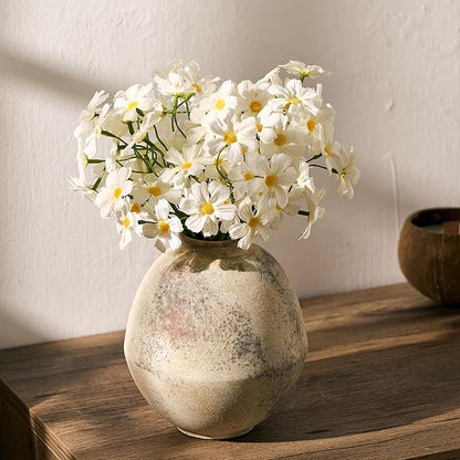 Ceramic Flower Vase, 6.22 Inch Rustic Farmhouse Vase Home Decor, Handcrafted Vintage Pottery Vase, Small Terracotta Vases for Living Room, Table, Shelf, Fireplace-Natural Brown