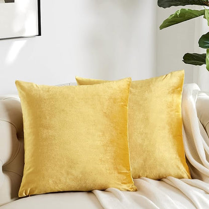 GIGIZAZA Decorative Couch Throw Pillow Covers,Set of 2 Yellow Square Pillow Cushion Covers 22x22,Pillow Cases Velvet Pillow Covers