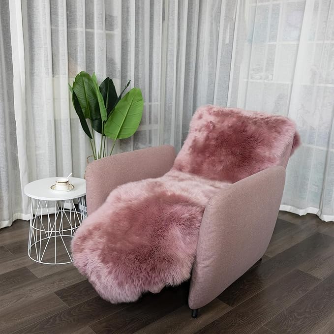 Sheepskin Rug-Natural Silky Soft New Zealand Lamb Rug Throw Versatile As Fluffy Sofa Pad, Sheepskin for Bedroom, Living Room, Children's Rooms.(2×6 Feet, Misty Pink)