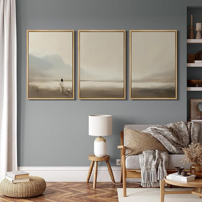 MUDECOR Framed Wall Art Print Set Serene Coastal Landscape Minimalist Illustrations Modern Art Boho Decorative Colorful Chic for Living Room, Bedroom, Office - 16"x24"x3 Natural