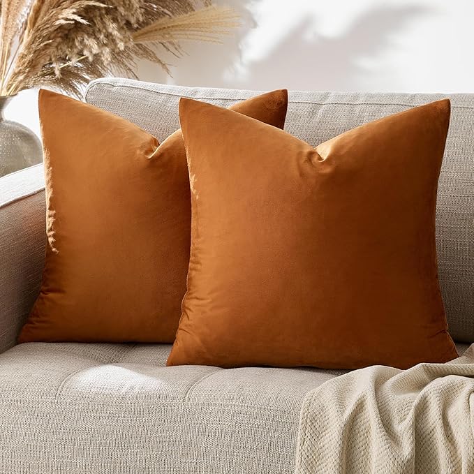 GIGIZAZA Pack of 2 Throw Pillow Covers 26x26 Dark Burnt Orange Velvet Decorative Pillows Couch Sofa Covers Bedroom Cojines para Sala