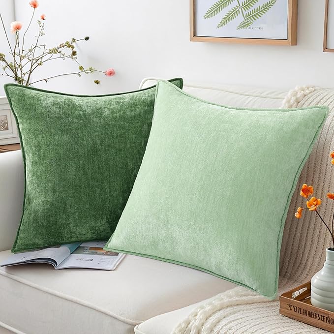 decorUhome Spring Couch Throw Pillow Covers 12x20 Set of 2, Decorative Soft Velvet Neutral Chenille Lumbar Pillow Covers with Elegant Design for Sofa Bed Living Room Home Decor, Sage Green