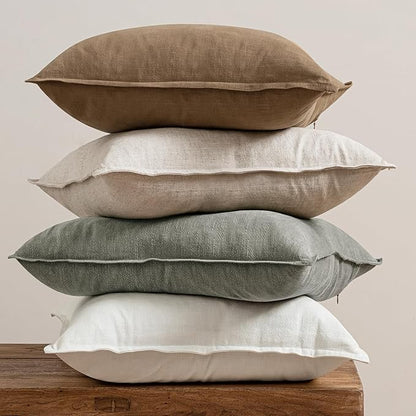 MIULEE Neutral Linen Pillow Covers Pack of 4 Decorative Natural Solid Throw Pillow Covers Soft Accent Boho Farmhouse Couch Pillowcases Modern Spring Home Decors for Living Room Bed Sofa 16x16 Inch