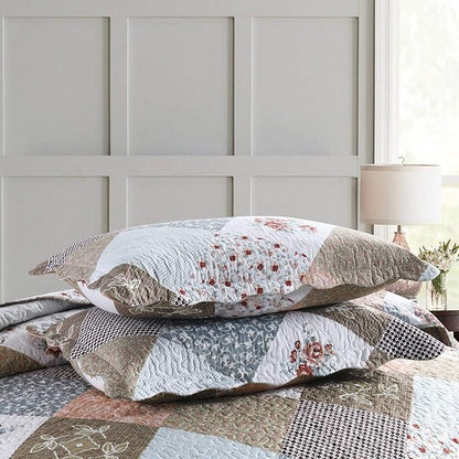 HoneiLife Quilt Set King Size - 3 Piece Microfiber Reversible Bedspreads Patchwork Coverlet Floral Bedding Set All Season Quilts- Splicing Mocha Rose