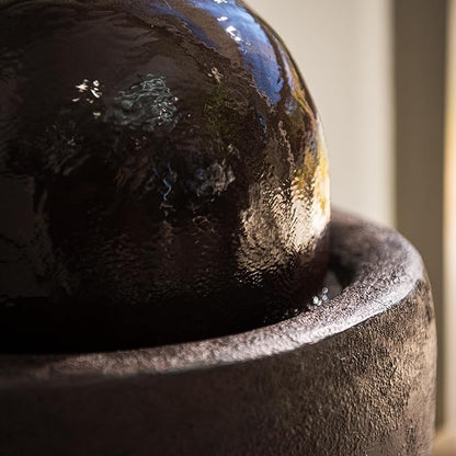 XBrand 25.98" H Black Round Stone Indoor/Outdoor Modern Sphere Water Fountain w/LED Lights – Ball Bubbling Fountain Décor for Garden, Patio, or Tabletop