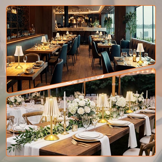 Liliful 30 Pcs Cordless Table Lamp Rechargeable Touch LED Small Gold Portable Battery Operated USB-c Desk Lamp 3 Color Dimmable for Bedroom Living Room Dining (Gold,Rose Style)