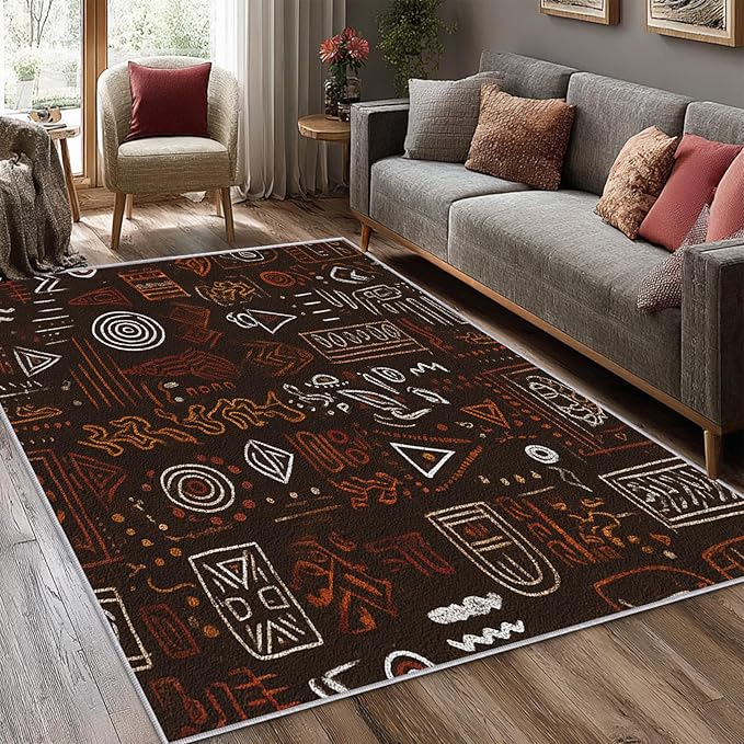 Boho Rug, 3x4 Area Rugs Europe Tribal Ethnic Abstract Pattern for Entryway, Living Room, Bedroom, Boho Home Decor Accessories Indoor Carpet, Non Slip & Machine Washable