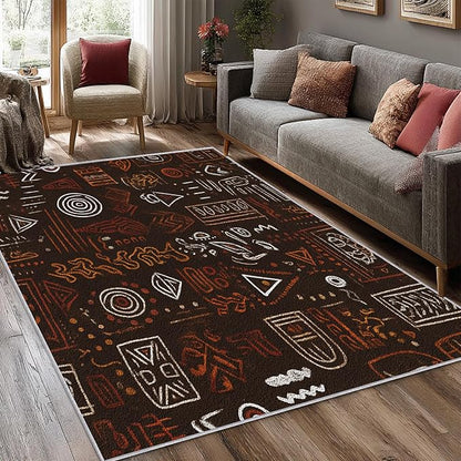 Boho Rug, 3x4 Area Rugs Europe Tribal Ethnic Abstract Pattern for Entryway, Living Room, Bedroom, Boho Home Decor Accessories Indoor Carpet, Non Slip & Machine Washable