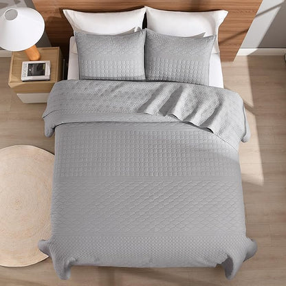 HORIMOTE HOME Grey Twin Size Quilt Set - Soft Microfiber Bedspread with 1 Sham, Lightweight & All-Season Geometric Coverlet for Cozy Bedding