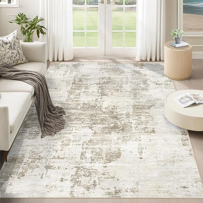 5x7 Area Rugs for Living Room, Washable Modern Abstract Large Area Rug Neutral Soft Non Slip Kids Rug Stain Resistant Indoor Carpet for Bedroom Nursery Dining Room Home Office(BeigeBrown, 5'x7')