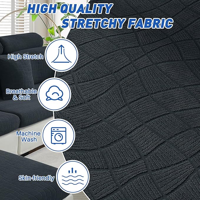 MAXIJIN Waterproof Couch Cushion Covers Stretch Sofa Seat Slipcovers Washable，Sectional Outdoor Cushion Covers with Elastic Bottom for Dogs Pets Kids (1 Pc Sofa Cushion Cover, Dark Gray)