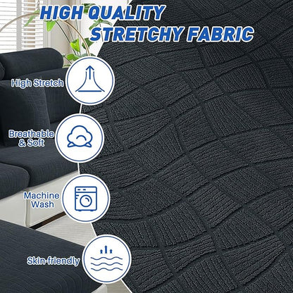 MAXIJIN Waterproof Couch Cushion Covers Stretch Sofa Seat Slipcovers Washable，Sectional Outdoor Cushion Covers with Elastic Bottom for Dogs Pets Kids (2 Pc Cushion Cover, Dark Gray)