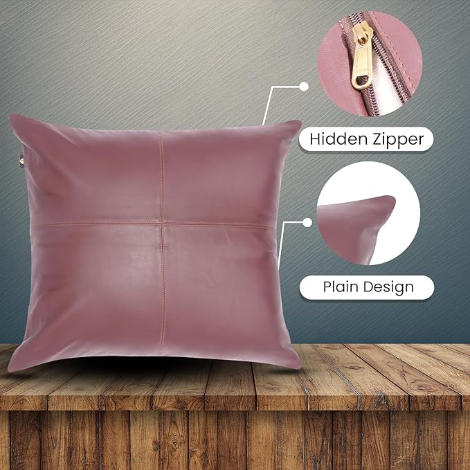 LL LEATHER LOVERS Lambskin Leather Pillow Cover - Sofa Cushion Case - Decorative Throw Covers for Living Room & Bedroom, 14x14 Inches - Dark Maroon Pack of 2