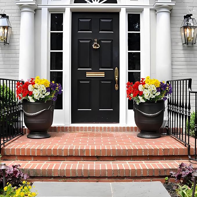 Artificial Silk Flowers for Outdoor Decoration,12 Bundles Faux Flowers Colorful Morning Glory with Eucalyptus Fake Plants Greenery UV Resistant for Outside Front Door Planter Porch Patio Yard