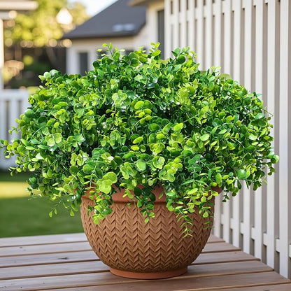 HyeFlora Artificial Plants for Outdoors Outside Spring Summer Decoration, 12 Bundles Faux Eucalyptus Leaves Stems Bulk Fake Greenery Branches Look Real UV Resistant for Home Porch Patio Planter Yard