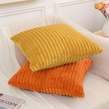 Simmore Decorative Throw Pillow Covers 20x20 Set of 2, Soft Natural Plush Flannel Double-Sided Fluffy Couch Pillow Covers for Sofa Living Room, Orange