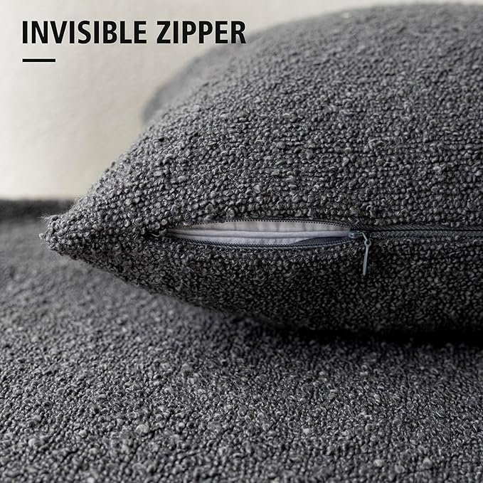 Foindtower Textured Boucle Throw Pillow Covers Accent Solid Pillow Cases Cozy Soft Decorative Couch Cushion Case for Chair Sofa Bedroom Living Room Home Decor, 20 x 20 Inch,Dark Grey