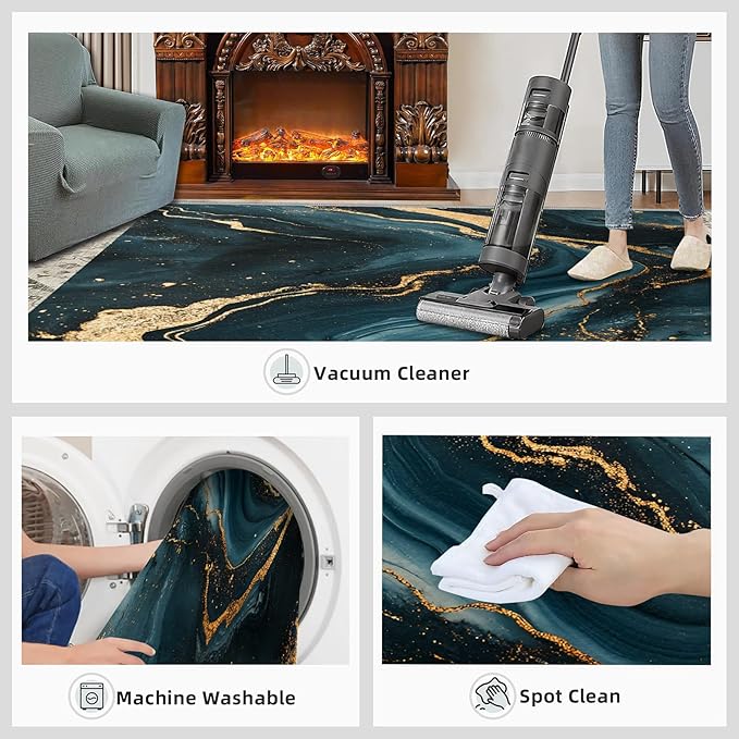 Marble Washable Area Rugs 3x4 Non-Slip Fluid Art Living Room Rug Gold Lines Soft for Carpet Low Pile Indoor Door Mat & Room Decor