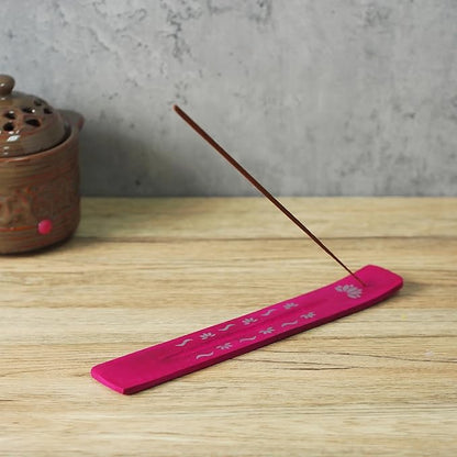 Hosley Artisan-Crafted Wooden Incense Burner Red 10" Long Elegant and Functional Design for Stick and Cone Incense Rich Red Finish for Aesthetic Appeal