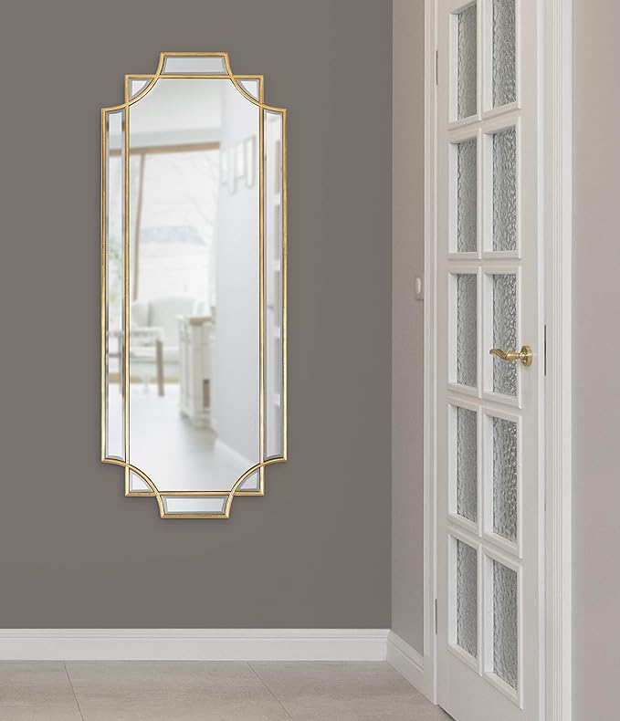 Kate and Laurel Minuette Glam Wall Mirror, 16 x 42, Gold, Elegant Traditional Home Decor with A Boho Charm