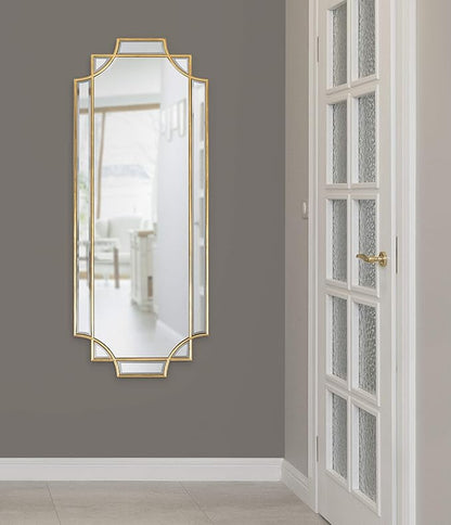 Kate and Laurel Minuette Glam Wall Mirror, 16 x 42, Gold, Elegant Traditional Home Decor with A Boho Charm