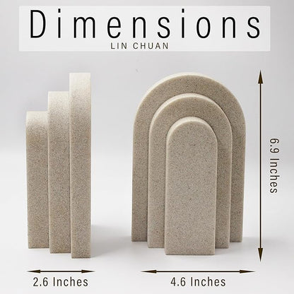 Heavy Duty Bookends for Shelves, 6.6 LBS Heavy Book Ends for Heavy Books, Decorative Modern Bookends with Faux Sandstone Look, Layered Arch Book Stopper for Bookshelf Holder Set of 2, Beige