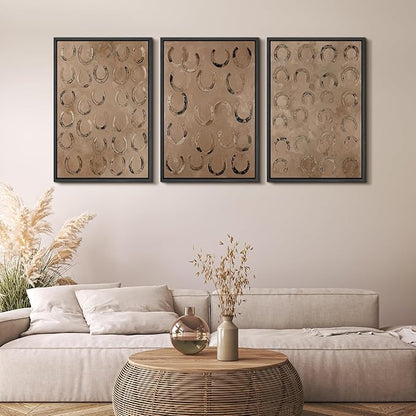 MUDECOR Framed Wall Art Print Set Western Decor Horseshoes Pattern Rustic Neutral Illustrations Modern Art Boho Decorative Colorful Chic for Living Room, Bedroom, Office - 24"x36"x3 BLACK