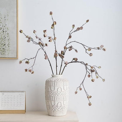 Large White Ceramic Vase - 7.5" H Embossed Decorative Vases for Home Decor, Modern Boho Rustic Table Centerpieces for Living Room, Dining Room, Shelf, Mantel, Office
