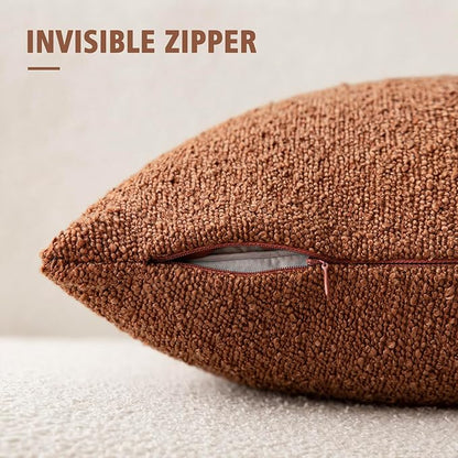 Foindtower Decorative Textured Boucle Throw Pillow Covers Accent Solid Pillow Cases Neutral Soft Cozy Couch Cushion Case for Chair Sofa Bedroom Living Room Home Decor 26x26 Inch,1PC,Burnt Orange Hazel