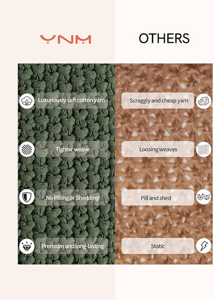 YnM Chunky Cotton Knit Throw Blanket, Cable Knit Throws for Bed Couch Sofa, Comfy & Relaxing, Decorative Piece for Farmhouse Modern Boho Rustic Scandinavian Chic Vibe, Pine Green 60x80 Inches