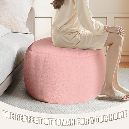 Round Stuffed Pouf Ottoman for Foot Rest, A Round Modern Foam Filled Poufs, Floor Chair for Living Room, Nursery, Dorm,Outdoor, A Soft Modern Foot Stool Perfect to Rest Your Feet (Pink, 29Inch)