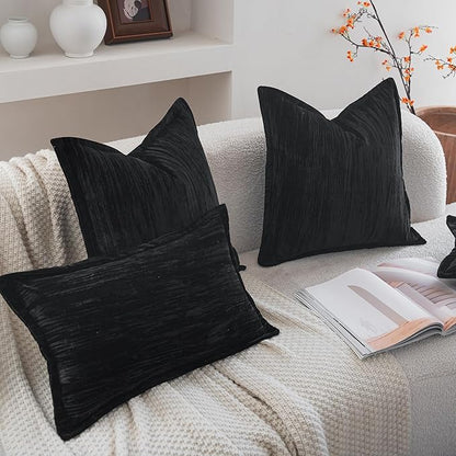 Neelvin Set of 2 Velvet Decorative Throw Pillow Covers 16x16 Inch Black Modern Luxury Cushion Covers Textured Pillow Cases for Living Room Home Decor Couch Sofa