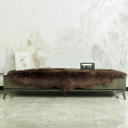 Genuine Sheepskin Rug New Zealand Luxury Lambskin Rug, Natural Fluffy Sheepskin Throw for Bedroom Living Room Children's Room - Premium Area Rug Chair Cover (2×6 Feet, Dark Brown)