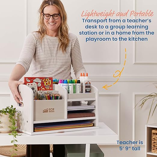 ECR4Kids Tabletop Supplies Storage Center, Teacher Caddy, White Wash