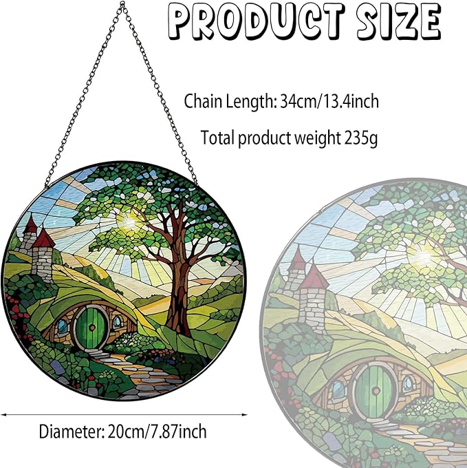 Shire Sun Catcher 7.87'' Stained Glass Window Hanging Gifts for Countryside Lover Women Scenery Wall Decor Handmade Sun Catcher Decoration for Home Garden Housewarming Gifts