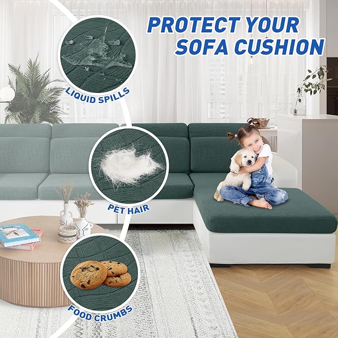 MAXIJIN Waterproof Couch Cushion Covers Stretch Sofa Seat Slipcovers Washable，Sectional Outdoor Cushion Covers with Elastic Bottom for Dogs Pets Kids (1 Pc Loveseat Cushion Cover, Pea Green)