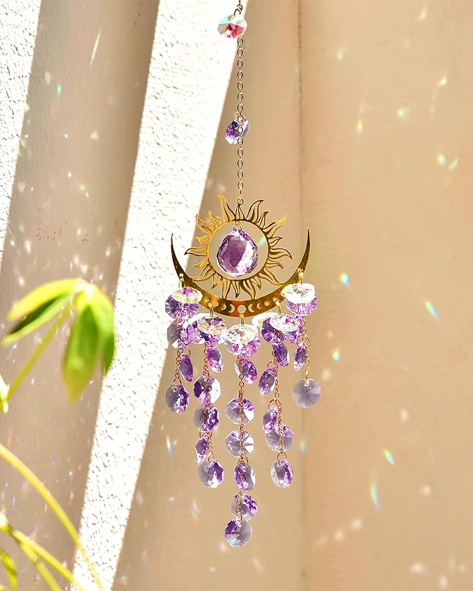Prism Window Suncatcher Hanging Indoor Celestial Crystal Moon and Sun Catchers Rainbow Maker