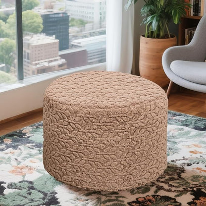 Round Pouf Ottoman Stuffed 20 x 20 x 14 Inches Boho Poof Foot Stool Home Decor Floor Pouffe Ottoman Foot Rest for Couch Sofa Bean Bag Chairs Living Room Bedroom (Brown)