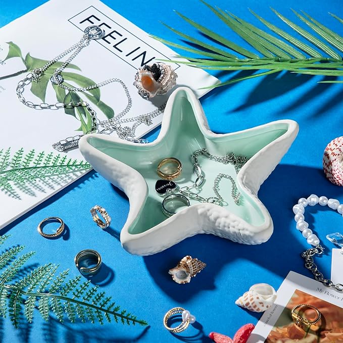 OSOPOLA Ceramic Starfish Jewelry Tray - Ocean-themed Decorative Ring Holder Dish Key Tray Cute Jewelry Plate Trinket for Women,Home Decor,Christmas Birthday Gifts HE02SFL