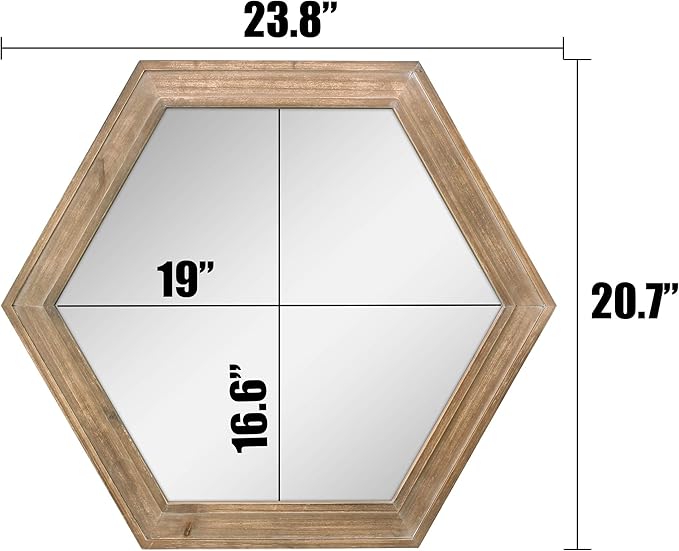 Stonebriar Decorative 24" Hexagon Hanging Wall Mirror with Natural Wood Frame and Attached Hanging Bracket, Rustic Farmhouse Decor for the Living Room, Bathroom, Bedroom, and Entryway Brown