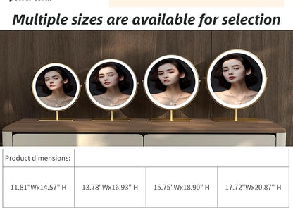 Vanity Mirror Makeup Mirror with Stand,15.8" Round Vanity Mirror, LED Lights, Smart Touch 360°Rotation, Dimmable White (Black)