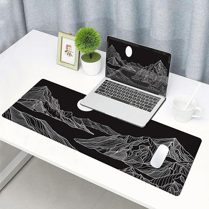 Large Mouse Pad Gaming, Mousepad with Stitched Edges, Non-Slip Rubber Base Keyboard Mouse Mat Desk Pad for Work, Game, Office, Home, Black and White Abstract Mountain
