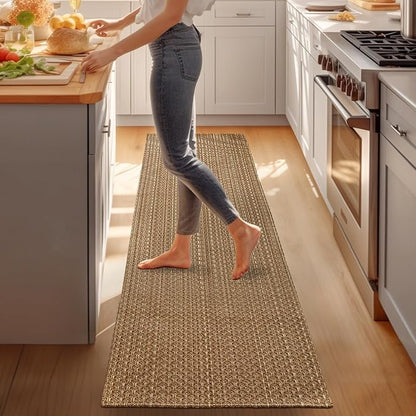 Bathroom Runner Rug,Boho 2x6 ft Hallway Runner,Braided Style Neutral Kitchen Runner Rugs,Faux Jute Rug with Rubber Backing,Machine Washable Solid Entryway Runner Non Slip,Light Brown