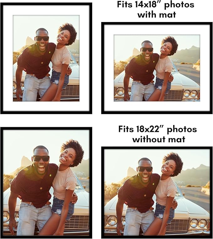 Americanflat 18x22 Picture Frame with Polished Plexiglass - Use as 14x18 Frame with Mat or Display 18x22 Photo Without Mat - Streamline Collection - Thin Border Picture Frames for Wall - Black