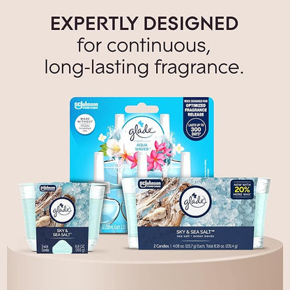 Glade 3-Wick Candle, Sky & Sea Salt Fragrance with Essential Oils, Air Freshener, 6.8 Oz, 3 Count